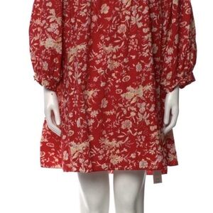 Doen Acton Red Floral Organic Cotton Long Sleeve Boho Mini Dress